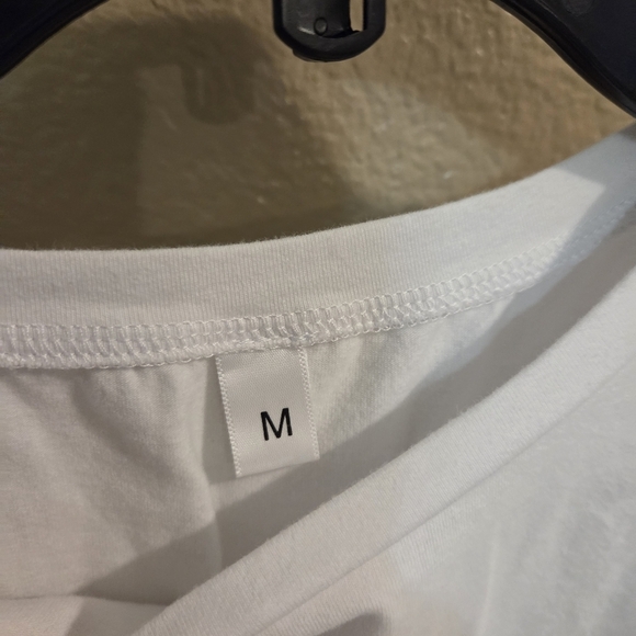 Muftlens Women Tie Front Knot Crop Top Crewneck White T-shirt Size Medium Summer - Picture 4 of 7